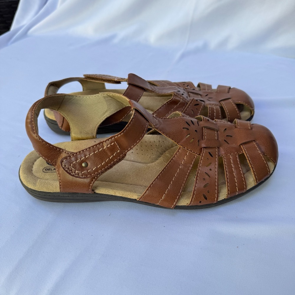 Earth Spirit Sandals Womens US 10 Brown Faux Leather Adjustable Strap Fisherman